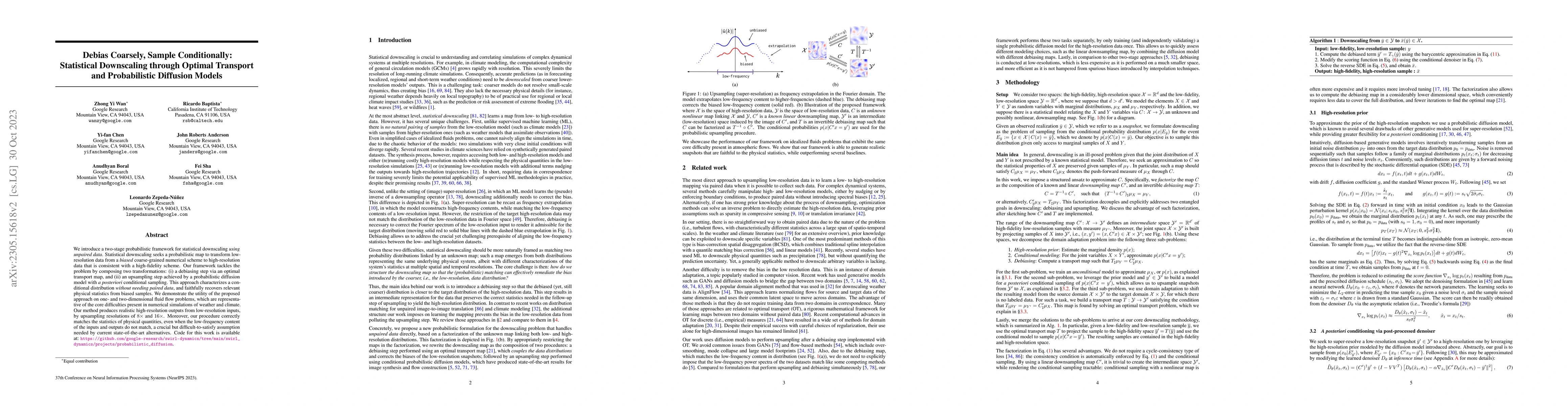 Thumbnail for Debias Coarsely, Sample Conditionally: Statistical Downscaling through
  Optimal Transport and Probabilistic Diffusion Models