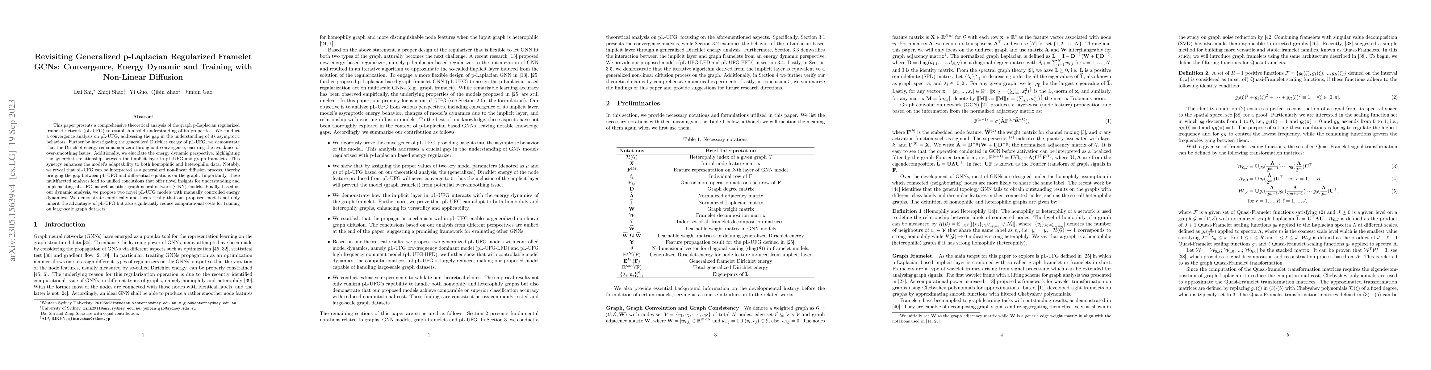 Thumbnail for Revisiting Generalized p-Laplacian Regularized Framelet GCNs:
  Convergence, Energy Dynamic and Training with Non-Linear Diffusion