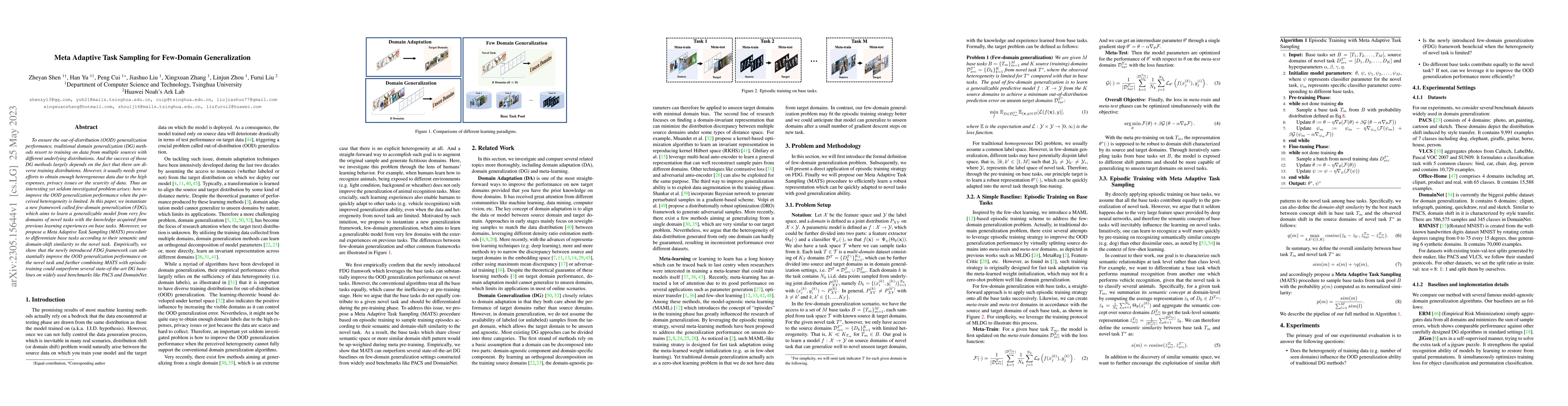 Thumbnail for Meta Adaptive Task Sampling for Few-Domain Generalization