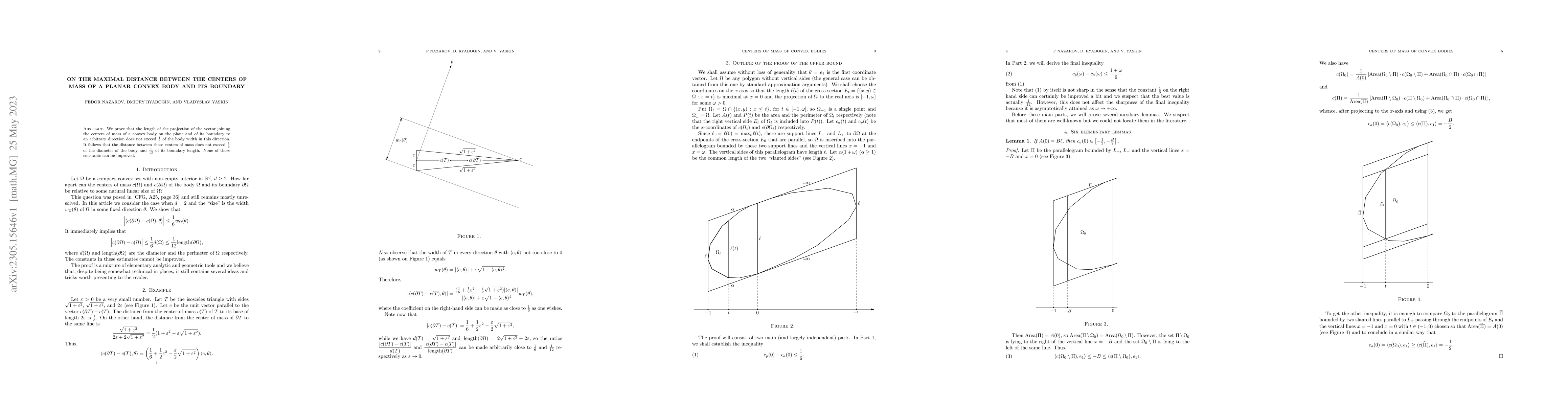 Thumbnail for On the maximal distance between the centers of mass of a planar convex
  body and its boundary