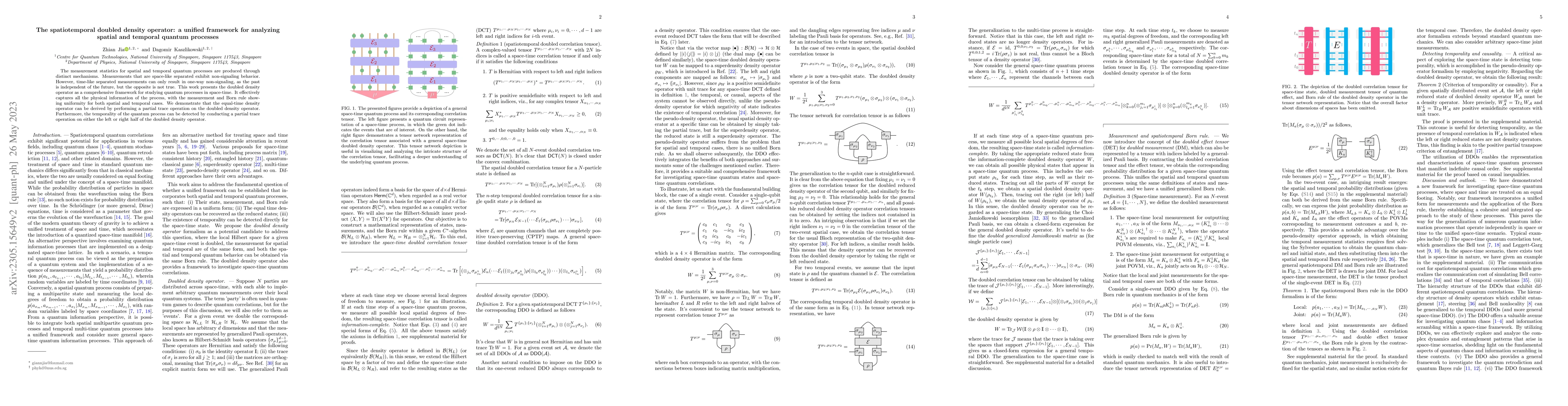 Thumbnail for The spatiotemporal doubled density operator: a unified framework for
  analyzing spatial and temporal quantum processes
