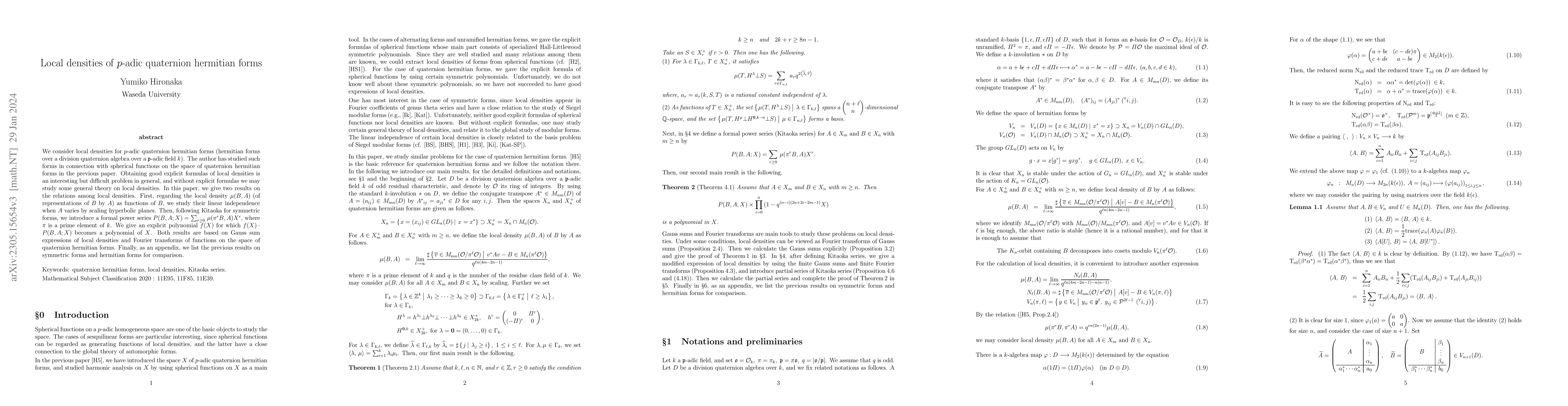 Thumbnail for Local densities of $p$-adic quaternion hermitian forms