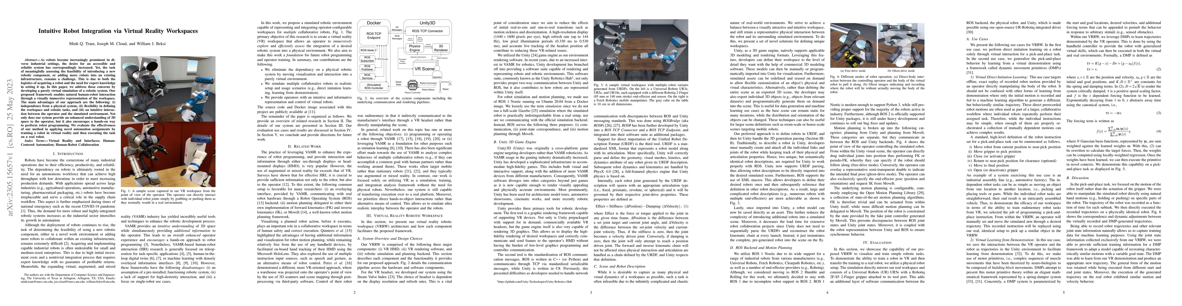 Thumbnail for Intuitive Robot Integration via Virtual Reality Workspaces