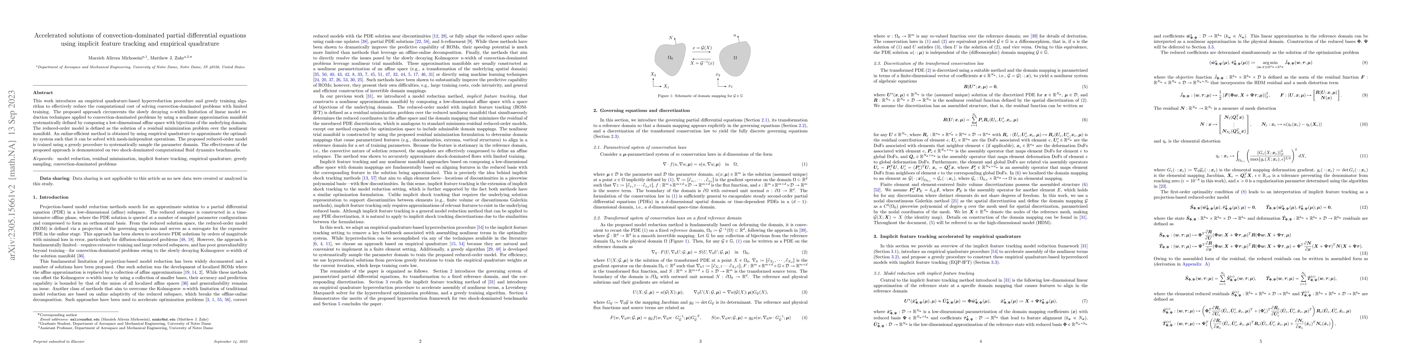 Thumbnail for Accelerated solutions of convection-dominated partial differential
  equations using implicit feature tracking and empirical quadrature