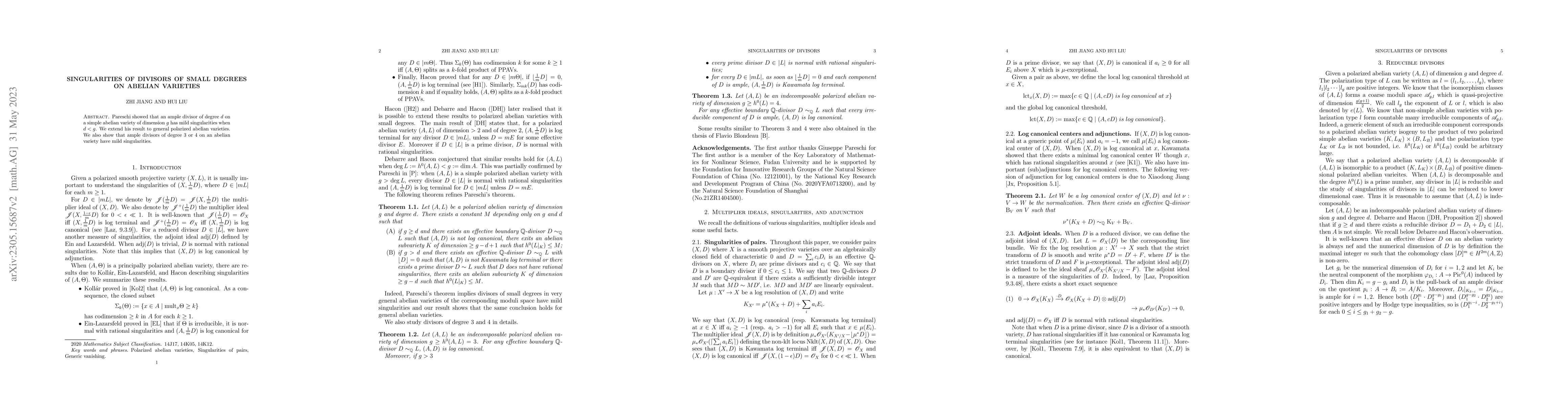 Thumbnail for Singularities of divisors of small degrees on abelian varieties