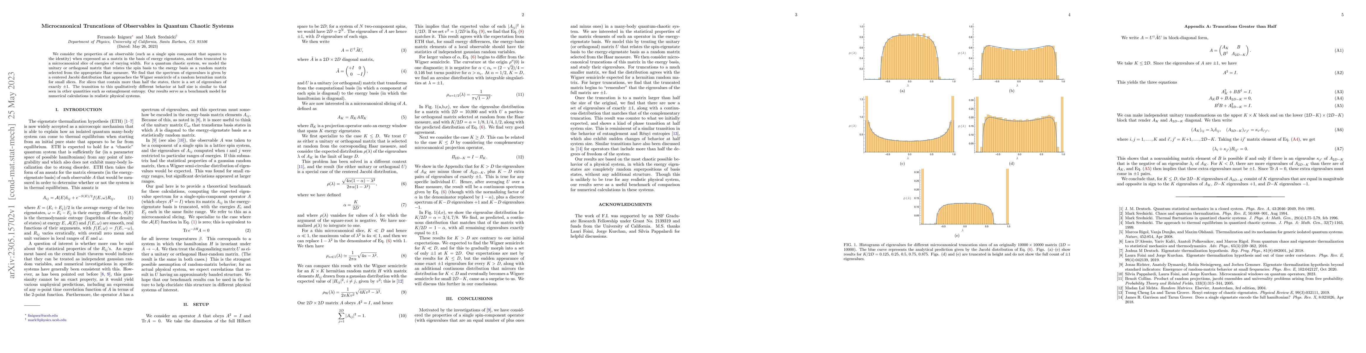 Thumbnail for Microcanonical Truncations of Observables in Quantum Chaotic Systems