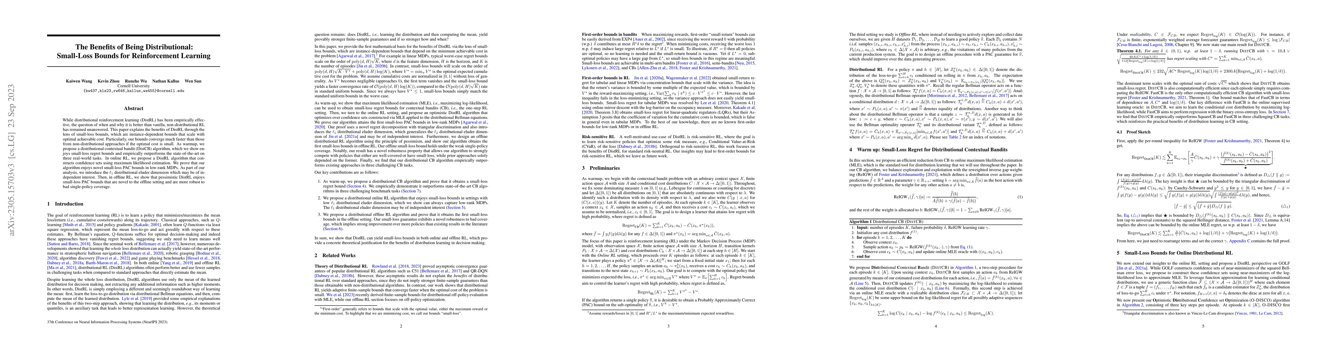 Thumbnail for The Benefits of Being Distributional: Small-Loss Bounds for
  Reinforcement Learning