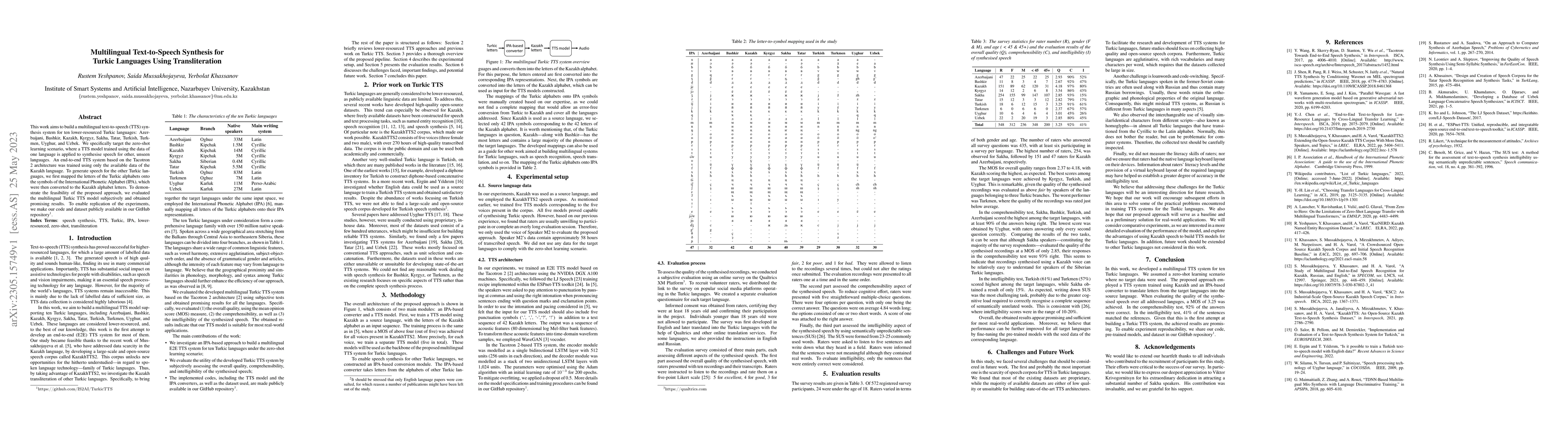 Thumbnail for Multilingual Text-to-Speech Synthesis for Turkic Languages Using
  Transliteration