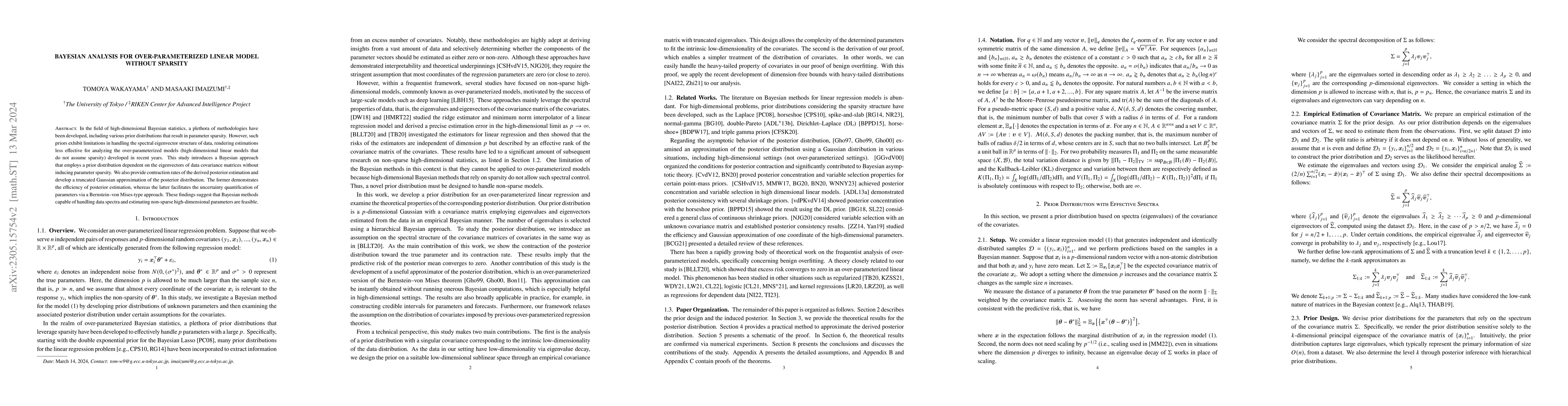 Thumbnail for Bayesian Analysis for Over-parameterized Linear Model without Sparsity