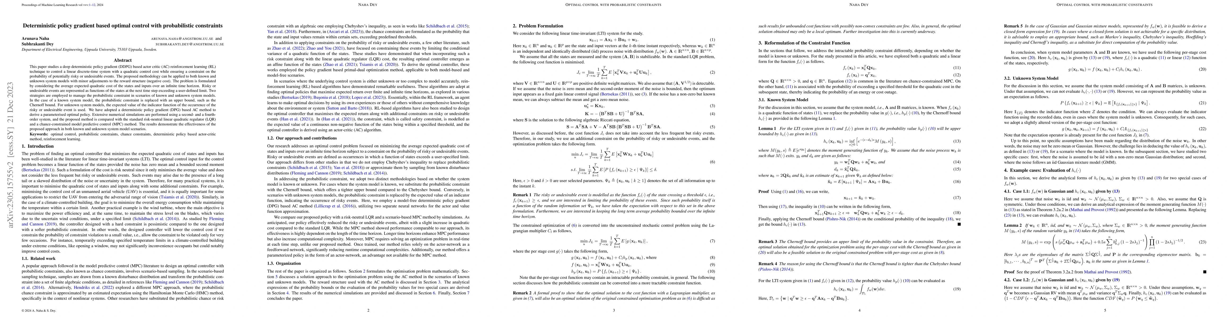 Thumbnail for Deterministic policy gradient based optimal control with probabilistic
  constraints