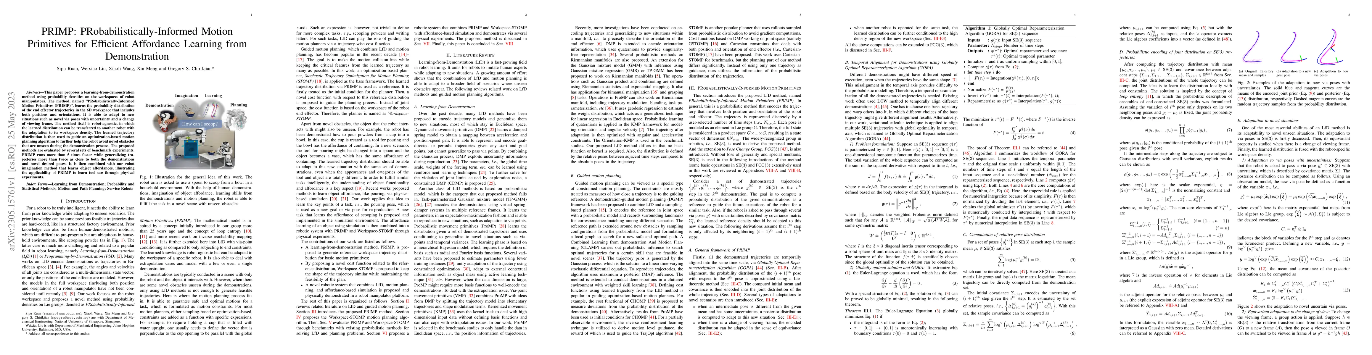 Thumbnail for PRIMP: PRobabilistically-Informed Motion Primitives for Efficient
  Affordance Learning from Demonstration