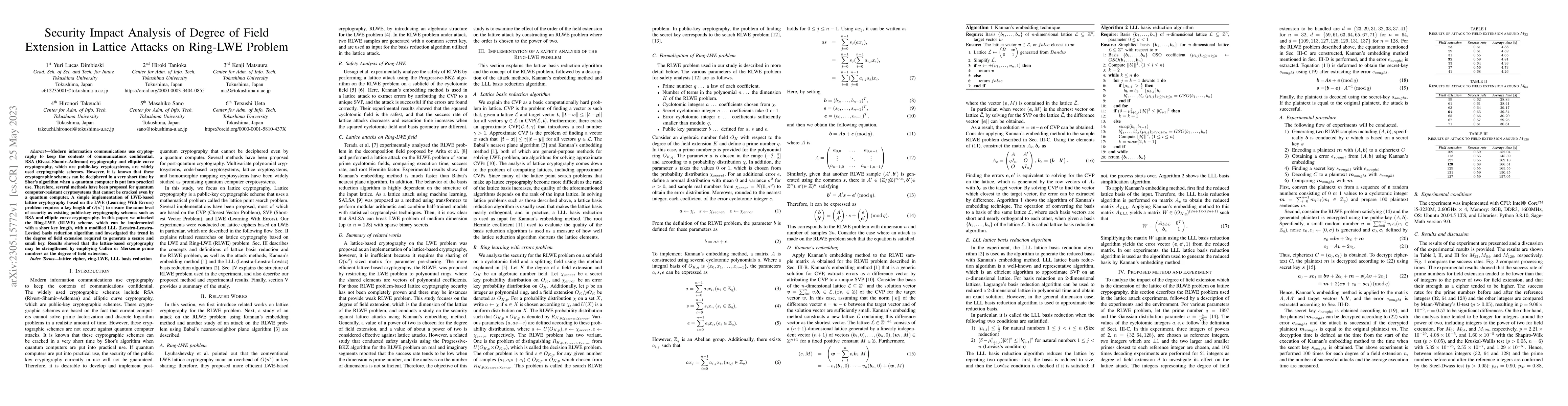 Thumbnail for Security Impact Analysis of Degree of Field Extension in Lattice Attacks
  on Ring-LWE Problem