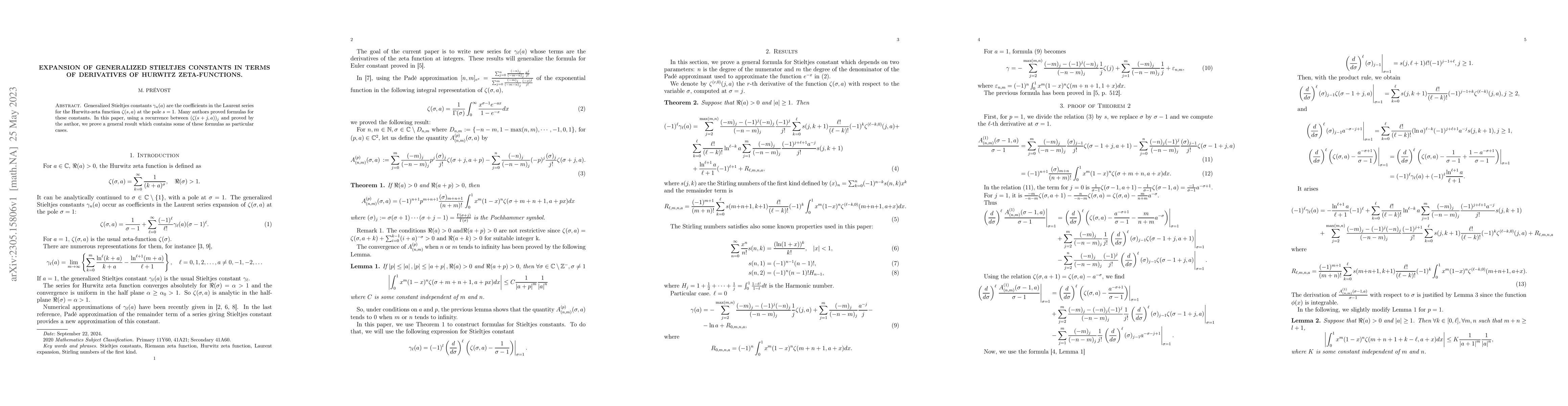 Thumbnail for Expansion of generalized Stieltjes constants in terms of derivatives of
  Hurwitz zeta-functions