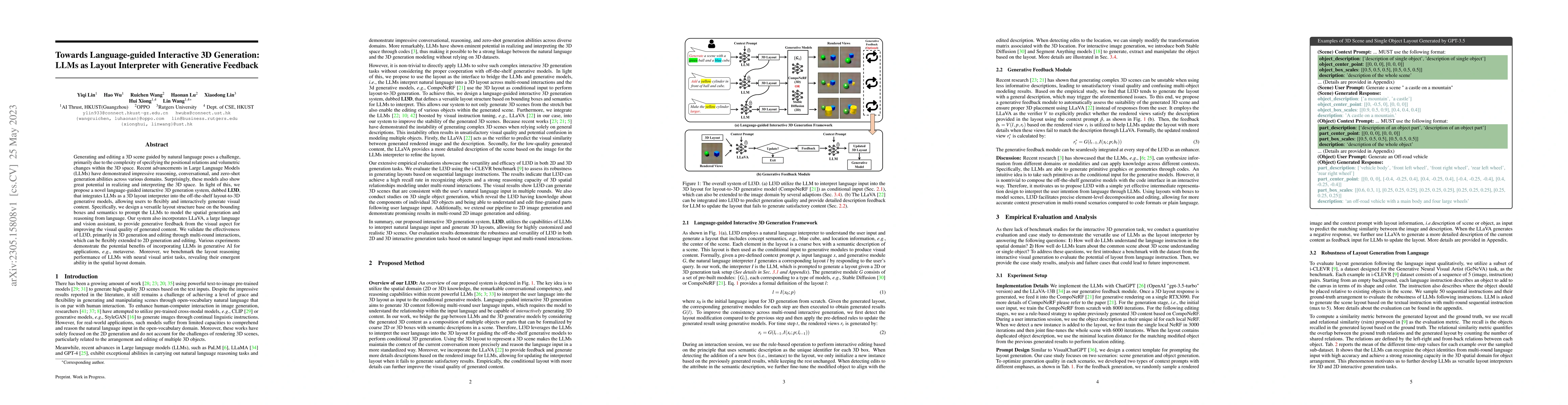 Thumbnail for Towards Language-guided Interactive 3D Generation: LLMs as Layout
  Interpreter with Generative Feedback