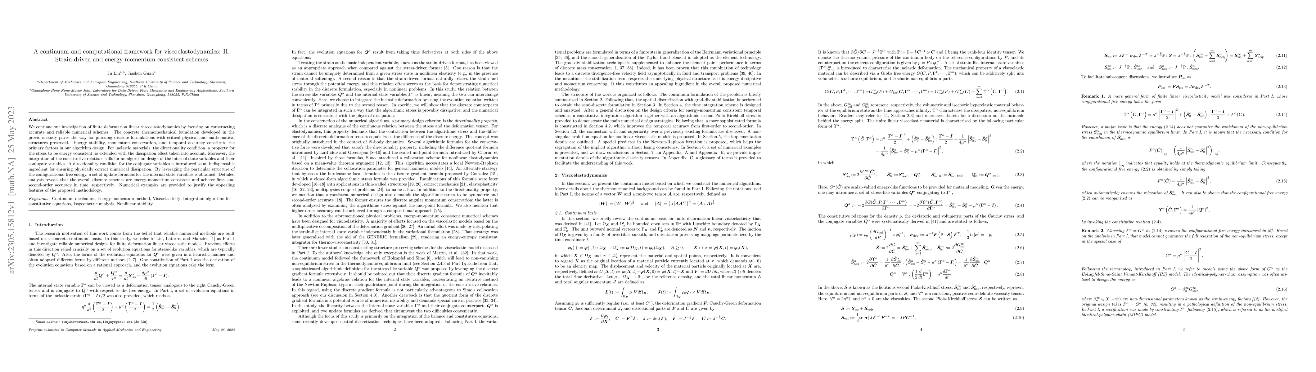 Thumbnail for A continuum and computational framework for viscoelastodynamics: II.
  Strain-driven and energy-momentum consistent schemes