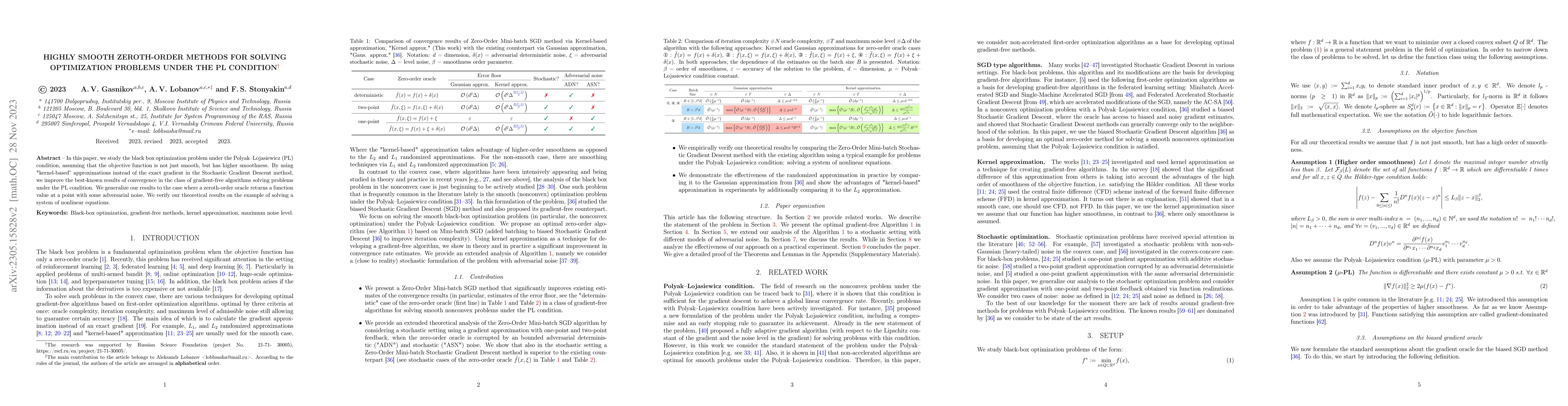 Thumbnail for Highly Smoothness Zero-Order Methods for Solving Optimization Problems
  under PL Condition