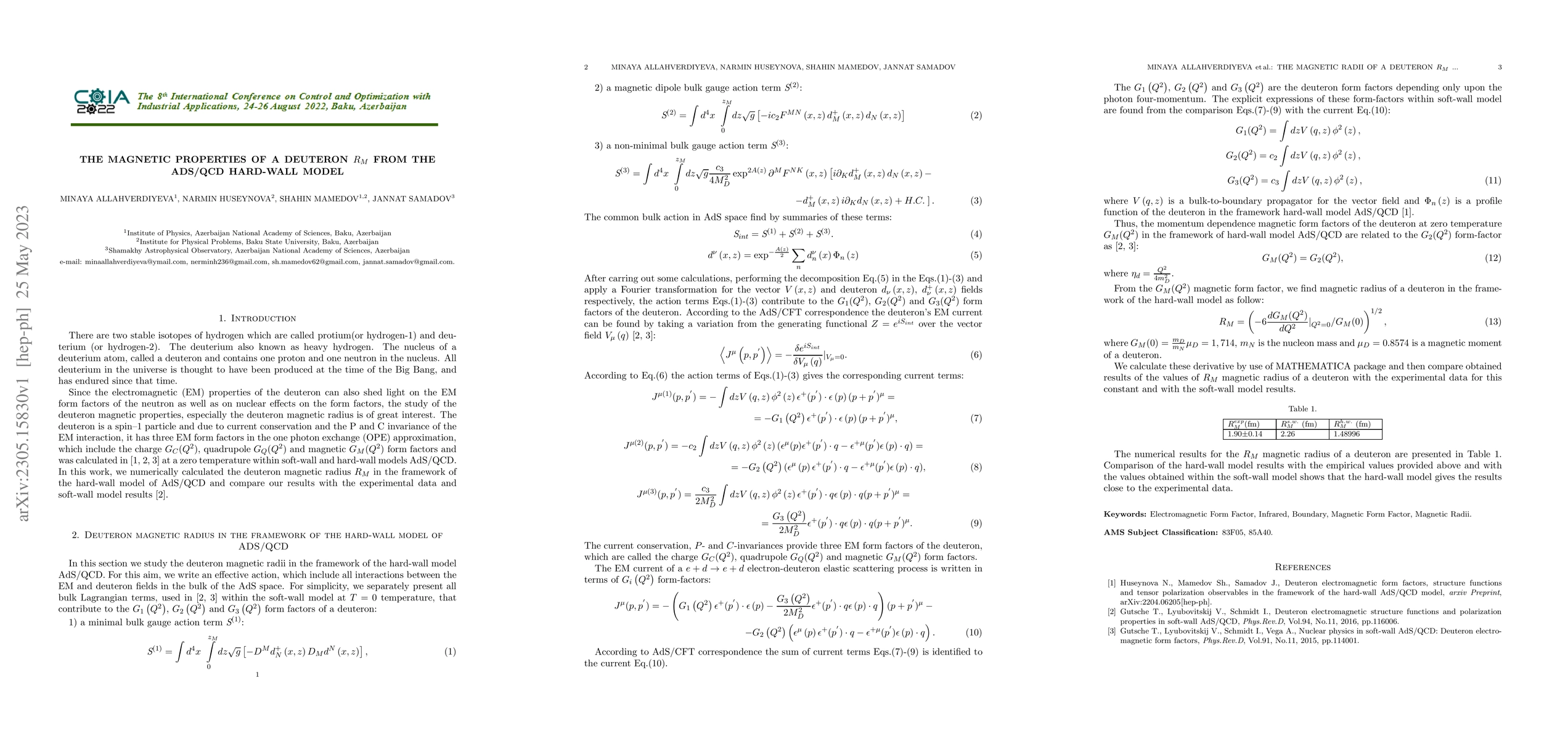 Thumbnail for The magnetic properties of a deuteron $r_m$ from the AdS/QCD hard-wall
  model