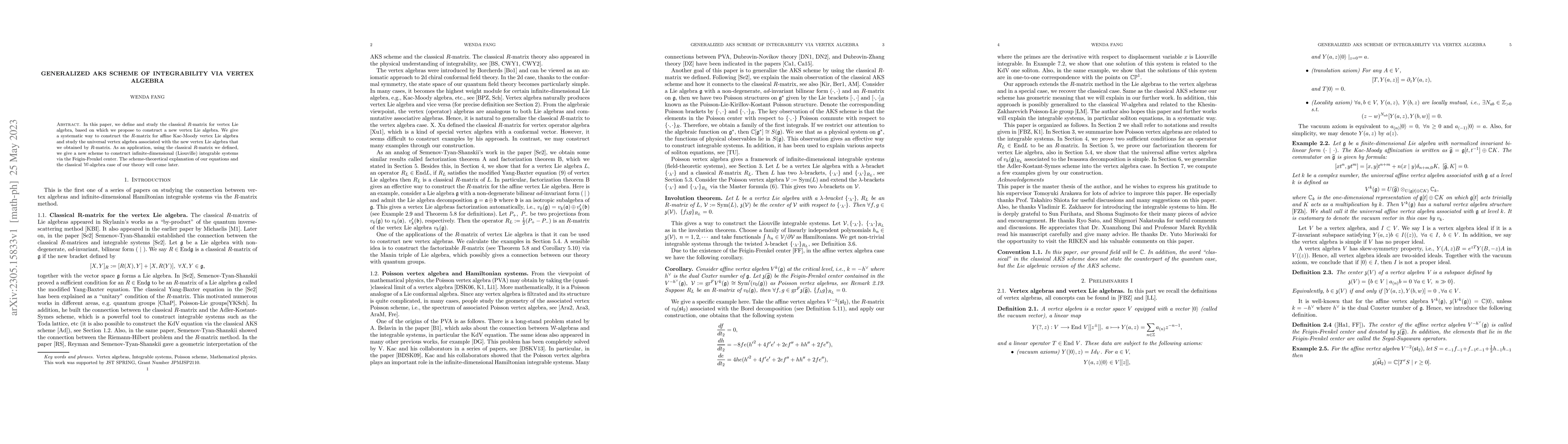 Thumbnail for Generalized AKS scheme of integrability via vertex algebra
