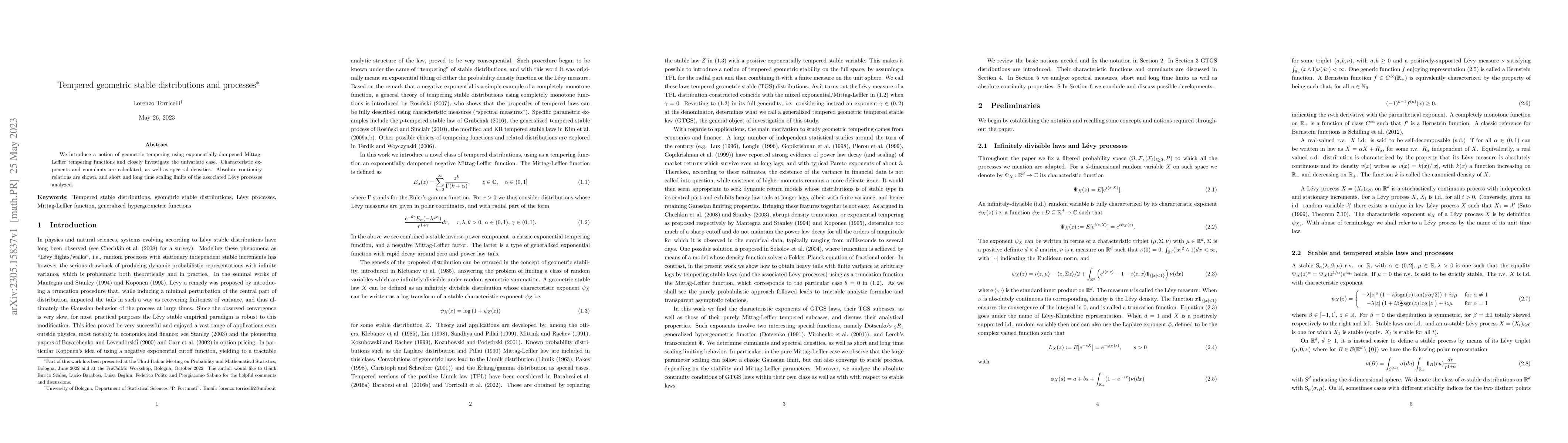 Thumbnail for Tempered geometric stable distributions and processes