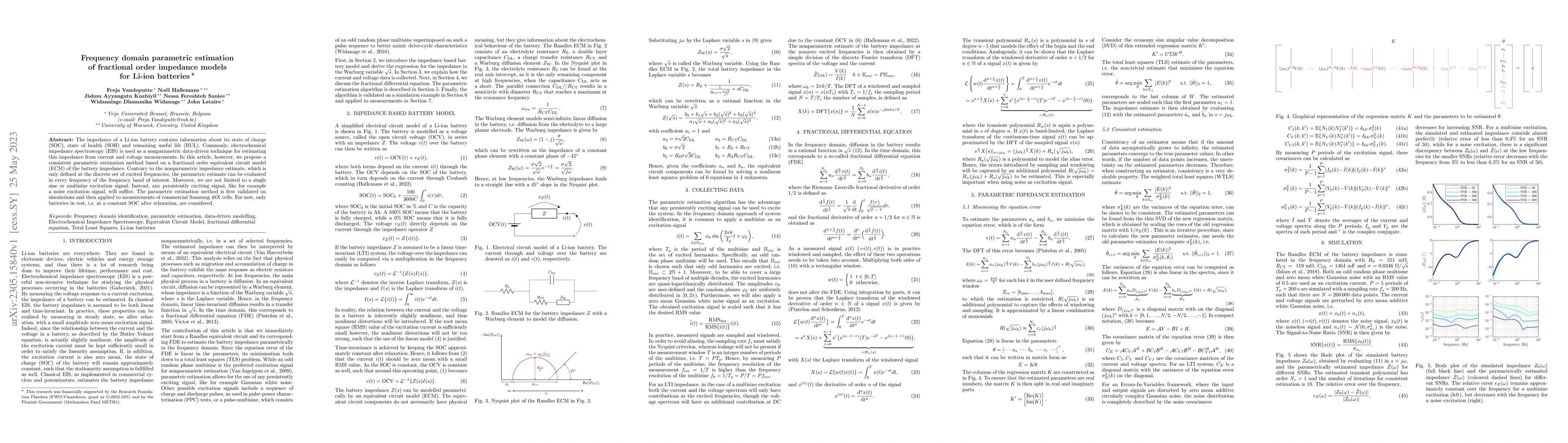 Thumbnail for Frequency domain parametric estimation of fractional order impedance
  models for Li-ion batteries