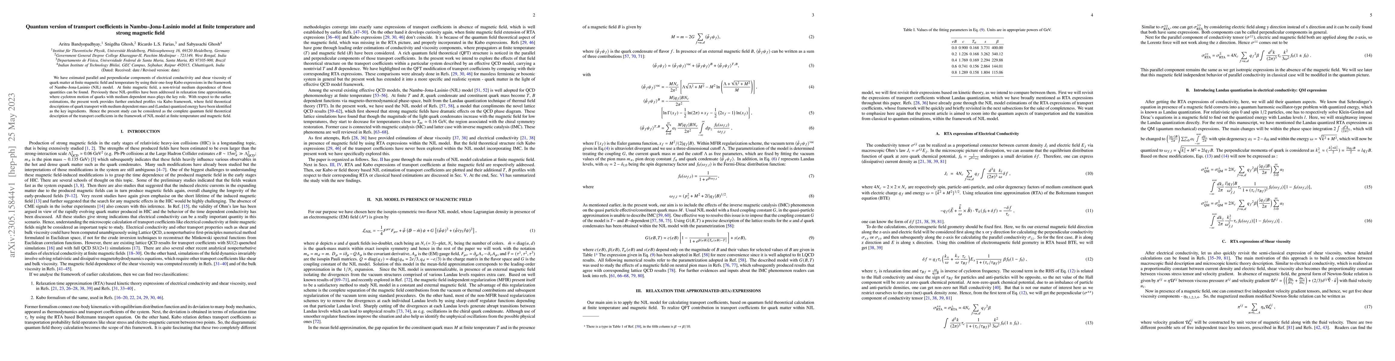 Thumbnail for Quantum version of transport coefficients in Nambu--Jona-Lasinio model
  at finite temperature and strong magnetic field