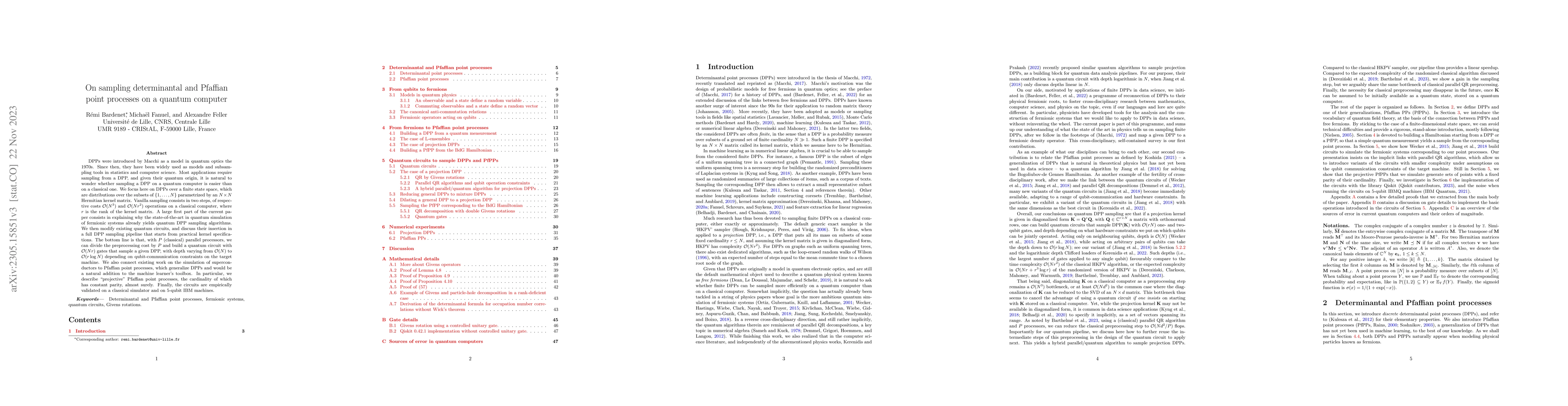 Thumbnail for On sampling determinantal and Pfaffian point processes on a quantum
  computer