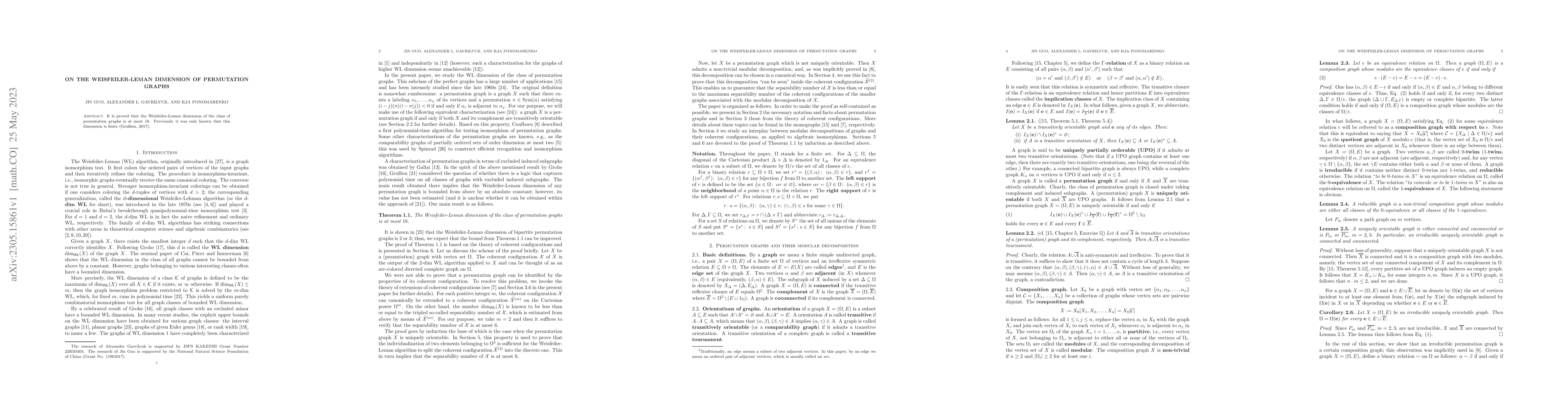 Thumbnail for On the Weisfeiler-Leman dimension of permutation graphs