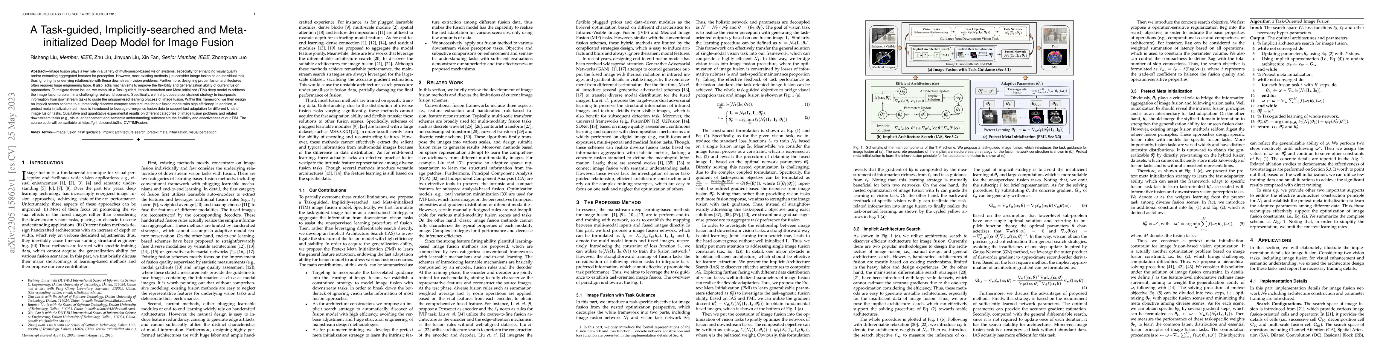Thumbnail for A Task-guided, Implicitly-searched and Meta-initialized Deep Model for
  Image Fusion