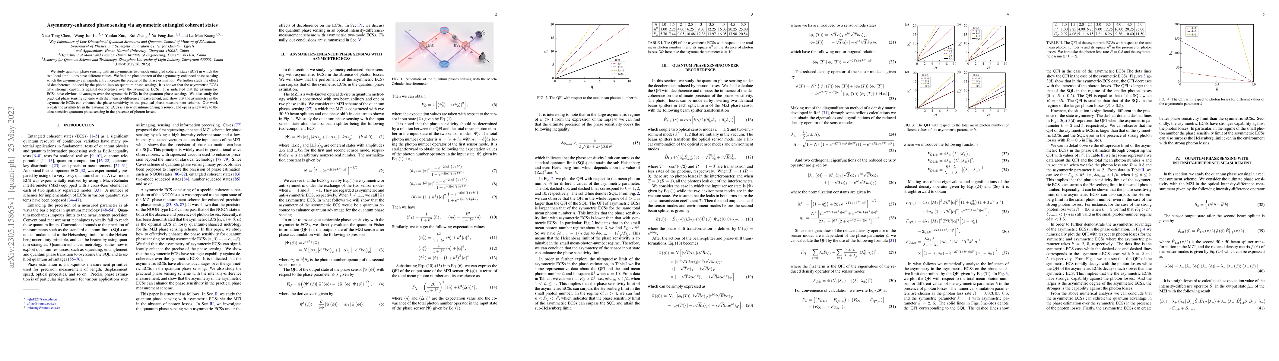 Thumbnail for Asymmetry-enhanced phase sensing via asymmetric entangled coherent
  states