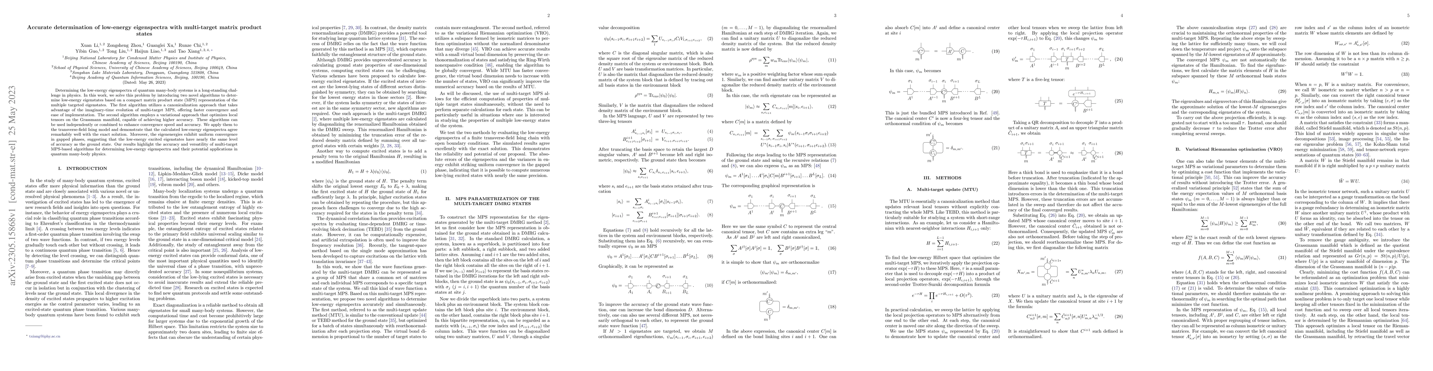 Thumbnail for Accurate determination of low-energy eigenspectra with multi-target
  matrix product states