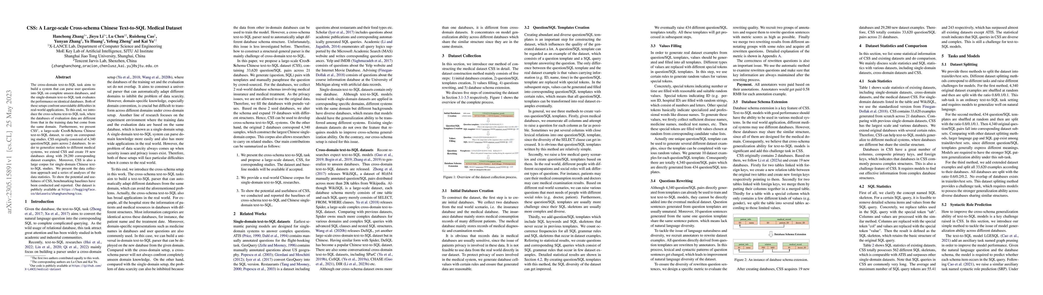 Thumbnail for CSS: A Large-scale Cross-schema Chinese Text-to-SQL Medical Dataset