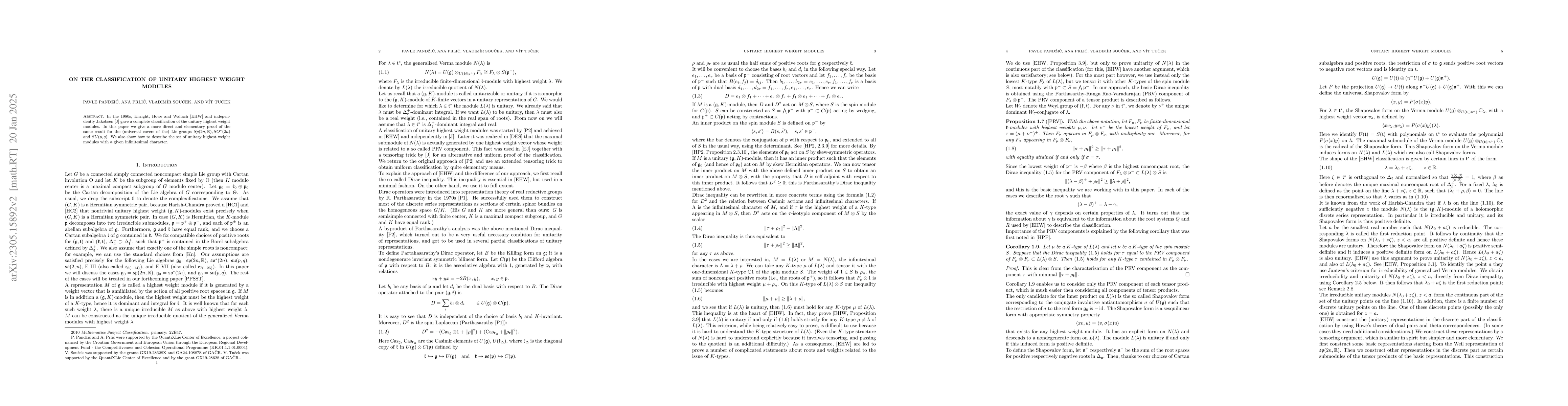 Thumbnail for On the classification of unitary highest weight modules