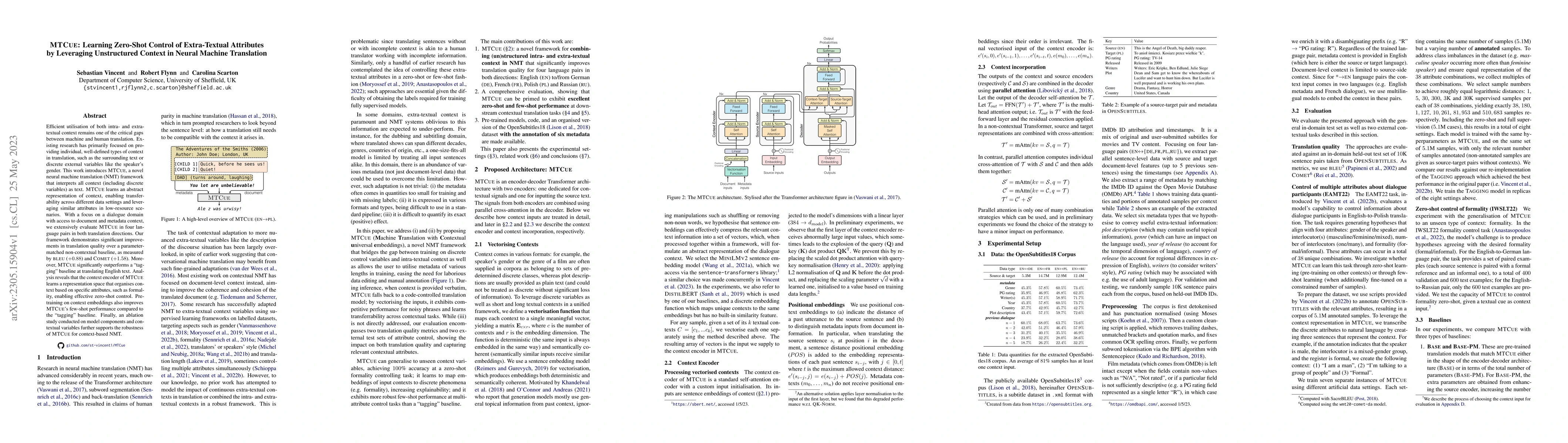 Thumbnail for MTCue: Learning Zero-Shot Control of Extra-Textual Attributes by
  Leveraging Unstructured Context in Neural Machine Translation