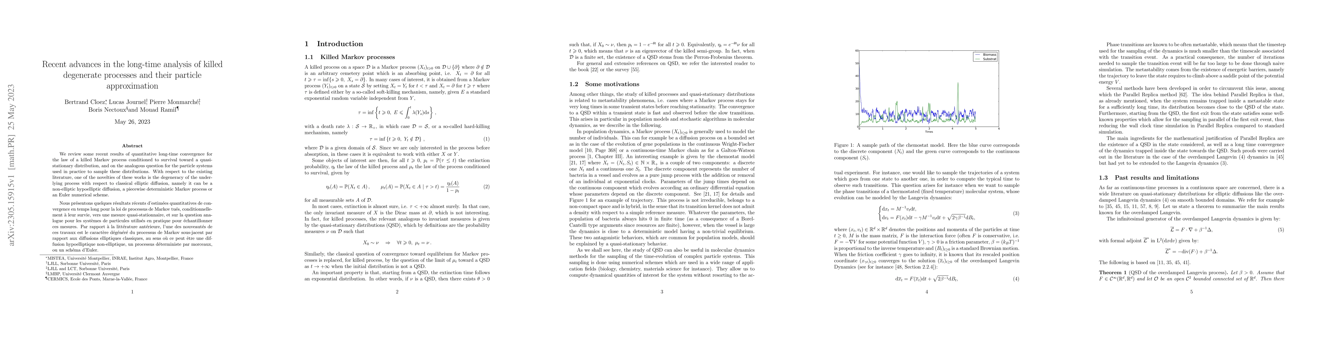 Thumbnail for Recent advances in the long-time analysis of killed degenerate processes
  and their particle approximation
