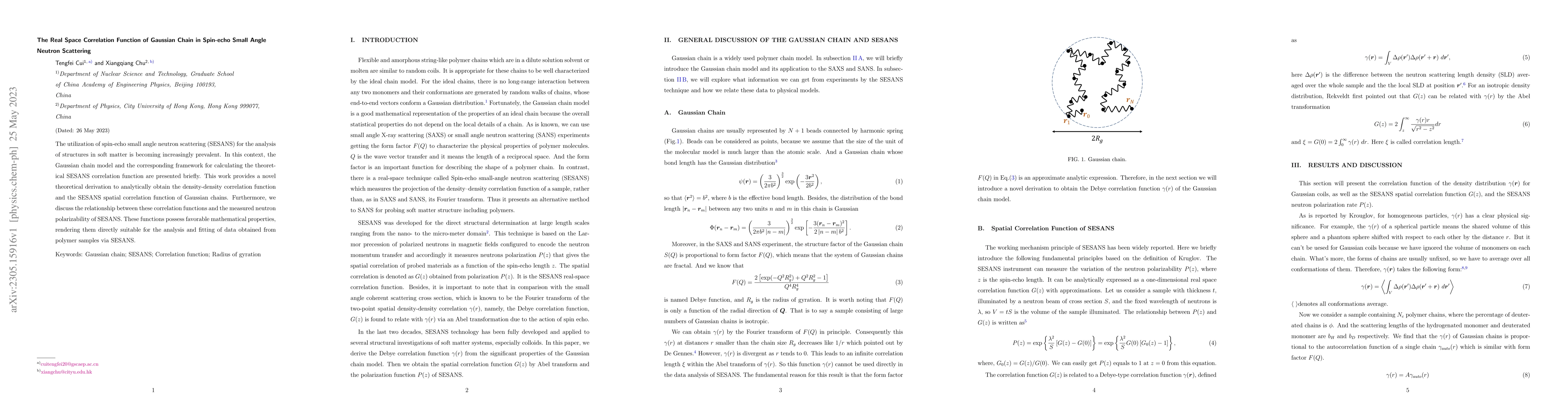 Thumbnail for The Real Space Correlation Function of Gaussian Chain in Spin-echo Small
  Angle Neutron Scattering