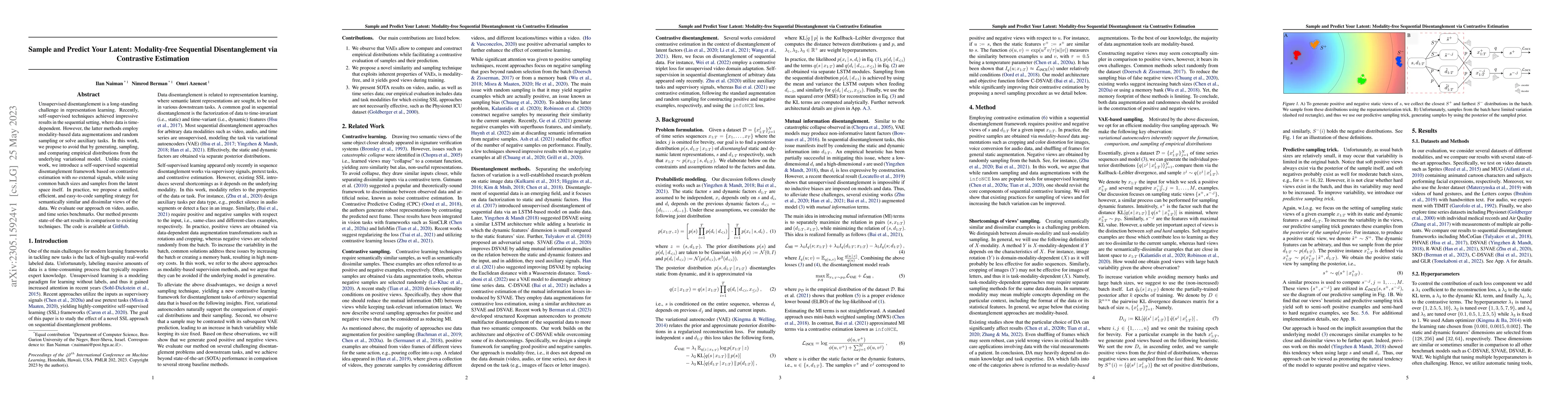 Thumbnail for Sample and Predict Your Latent: Modality-free Sequential Disentanglement
  via Contrastive Estimation