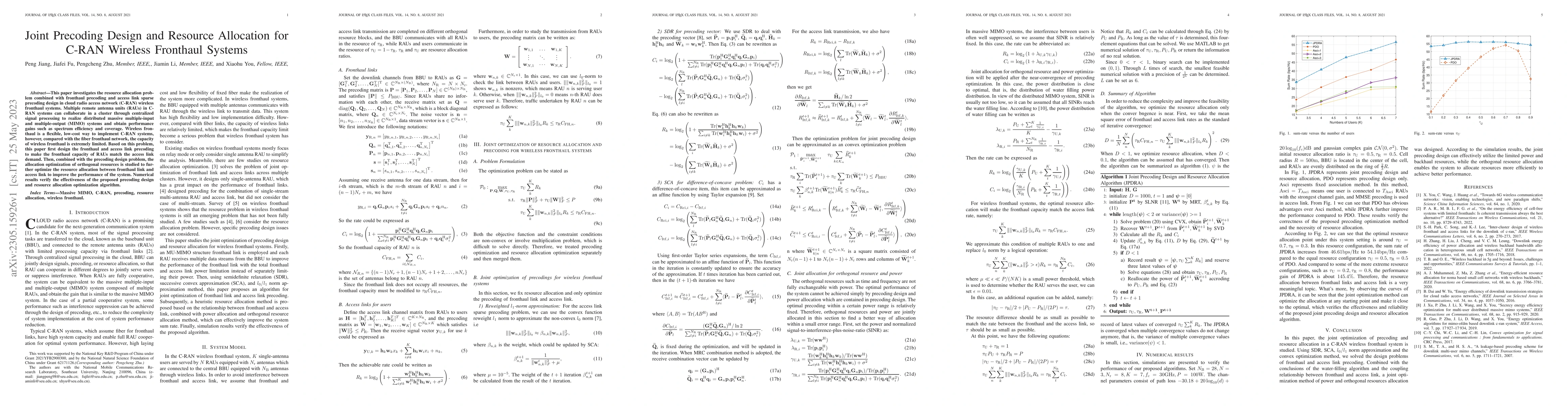 Thumbnail for Joint Precoding Design and Resource Allocation for C-RAN Wireless
  Fronthaul Systems