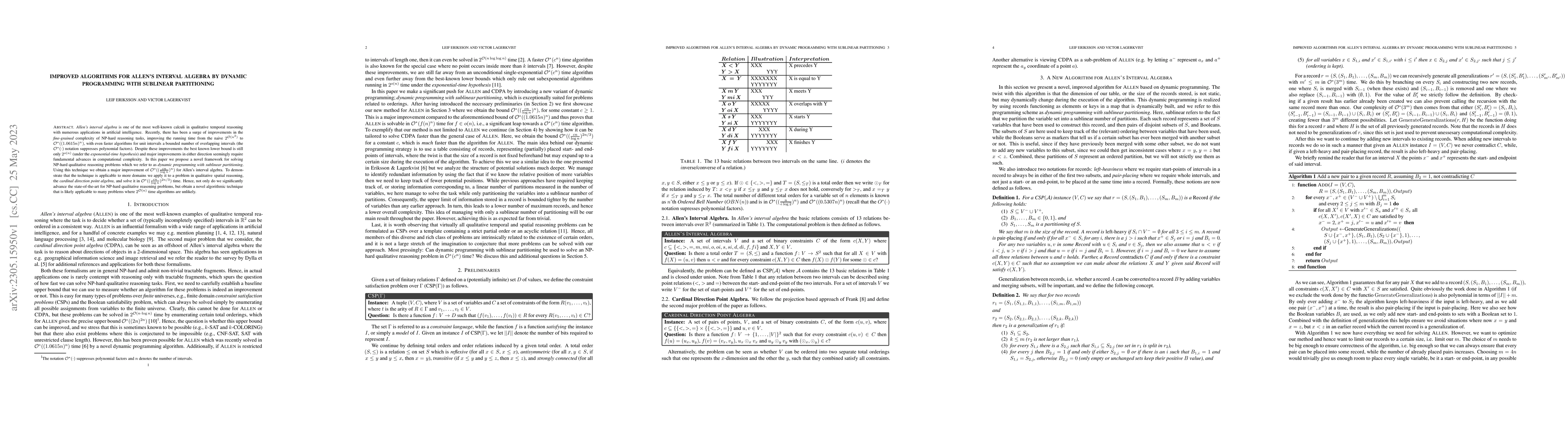 Thumbnail for Improved Algorithms for Allen's Interval Algebra by Dynamic Programming
  with Sublinear Partitioning