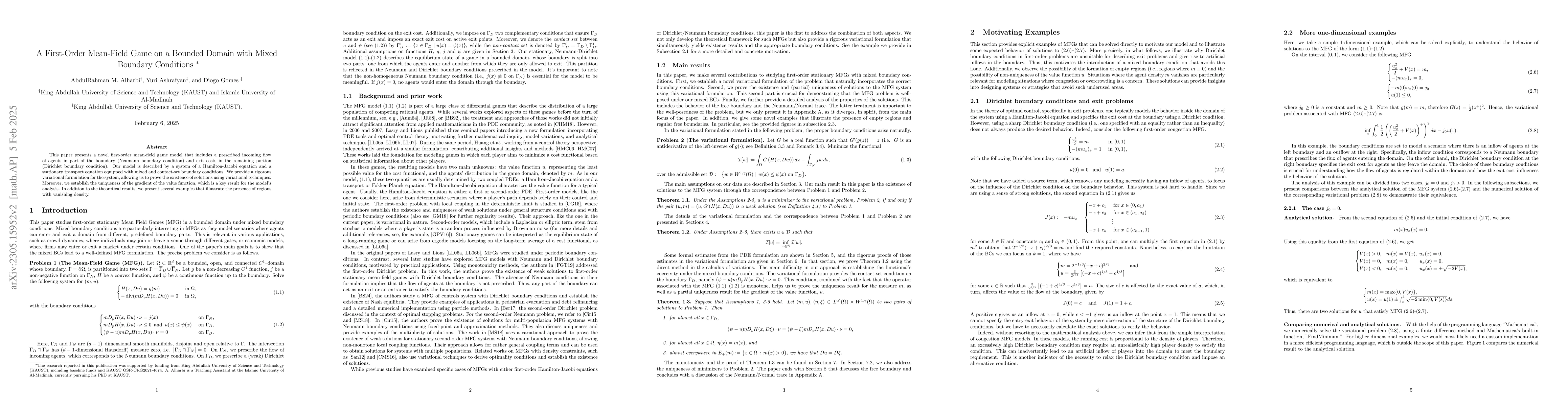 Thumbnail for A First-Order Mean-Field Game on a Bounded Domain with Mixed Boundary
  Conditions