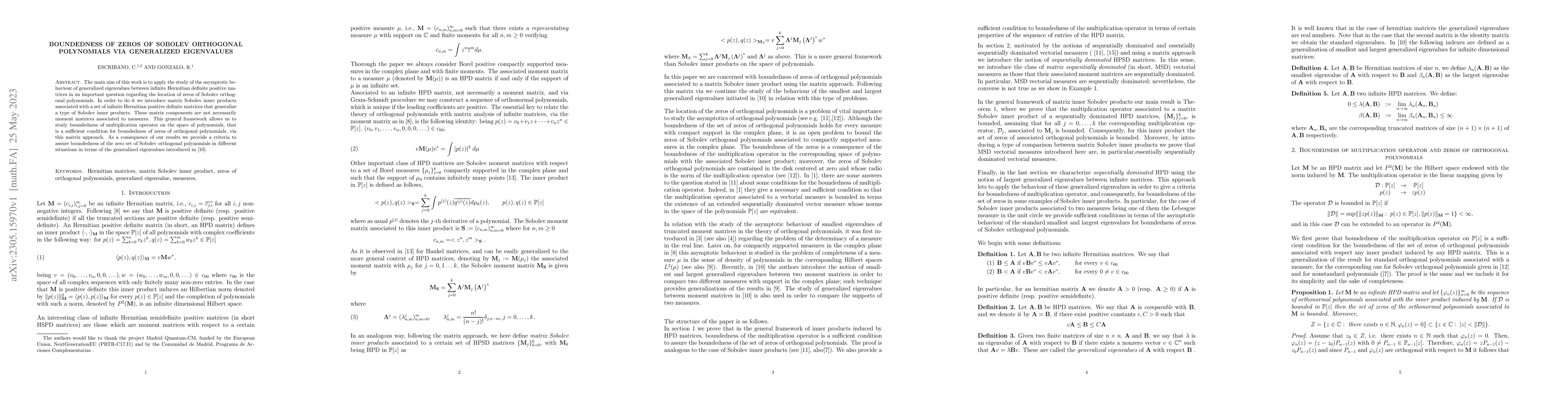 Thumbnail for Boundedness of zeros of Sobolev orthogonal polynomials via generalized
  eigenvalues