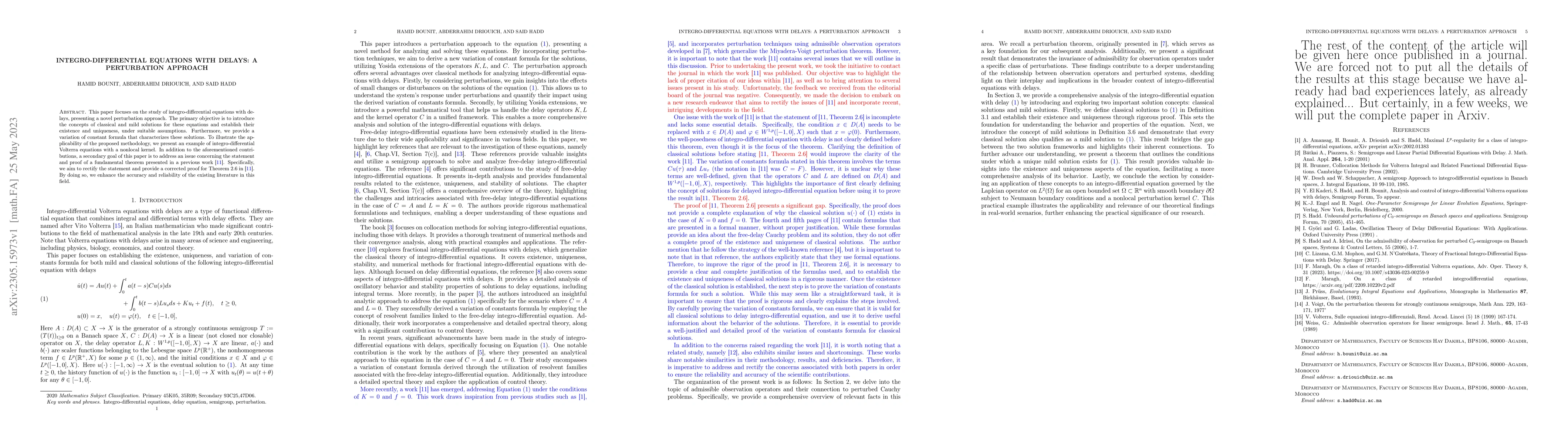 Thumbnail for Integro-differential equations with delays: A perturbation approach