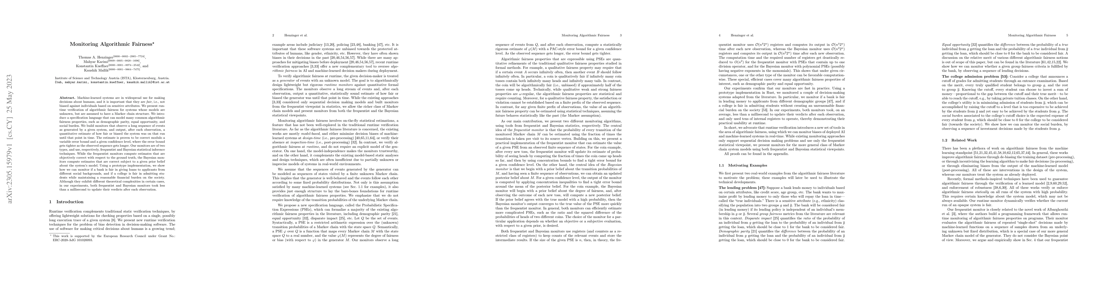 Thumbnail for Monitoring Algorithmic Fairness