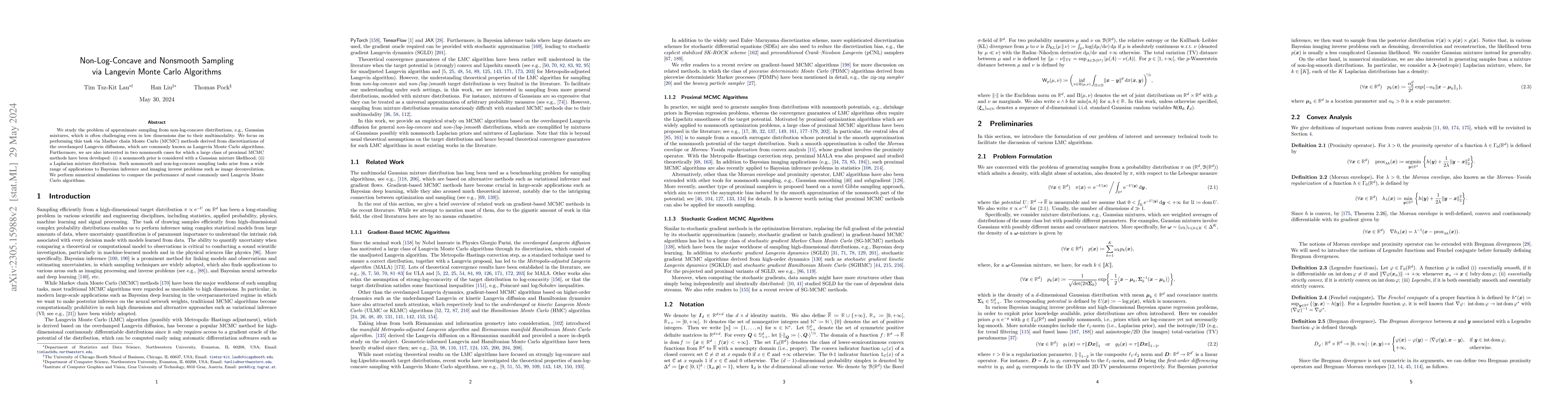 Thumbnail for Non-Log-Concave and Nonsmooth Sampling via Langevin Monte Carlo
  Algorithms