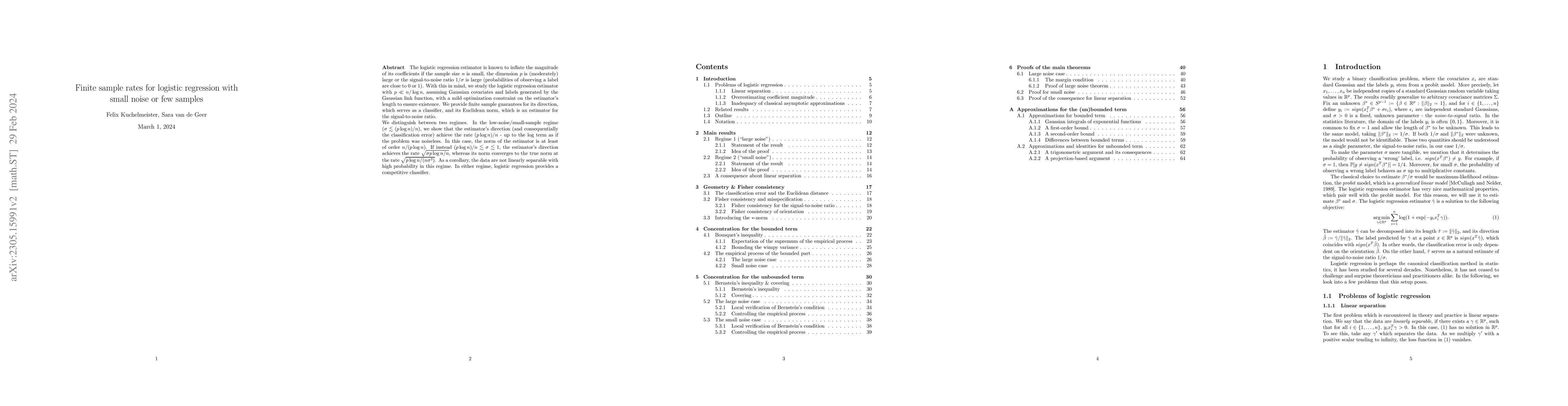Thumbnail for Finite sample rates for logistic regression with small noise or few
  samples
