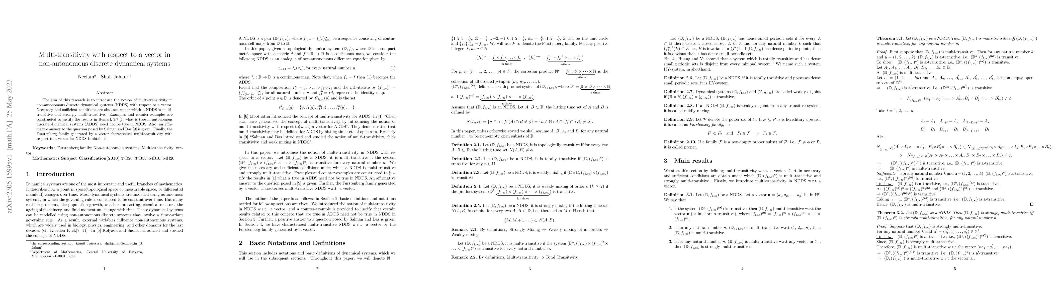 Thumbnail for Multi-Transitivity with Respect to a Vector in Non-Autonomous Discrete
  Dynamical Systems