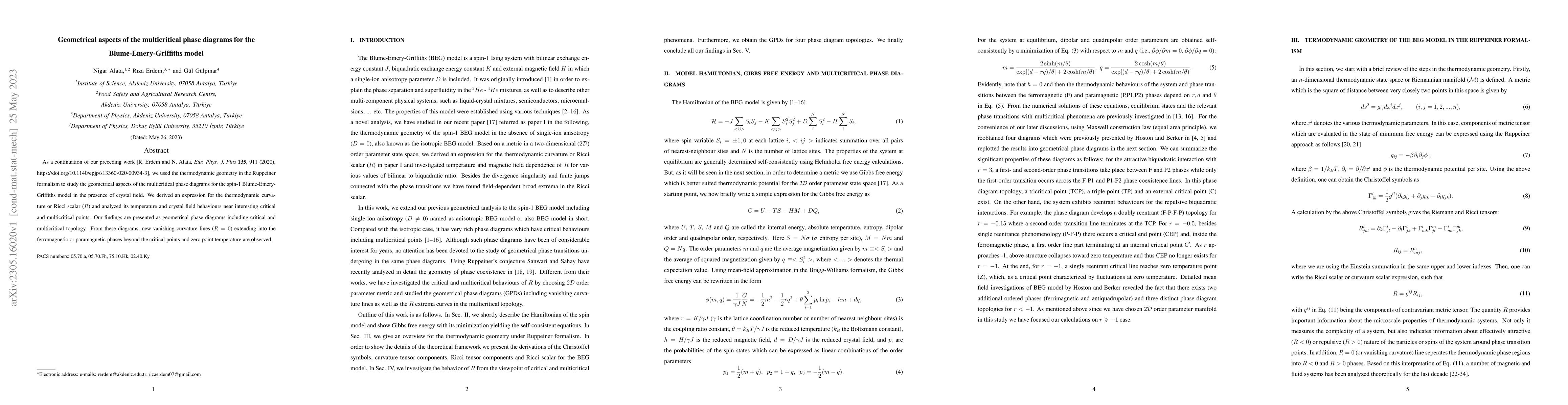 Thumbnail for Geometrical aspects of the multicritical phase diagrams for the
  Blume-Emery-Griffiths model