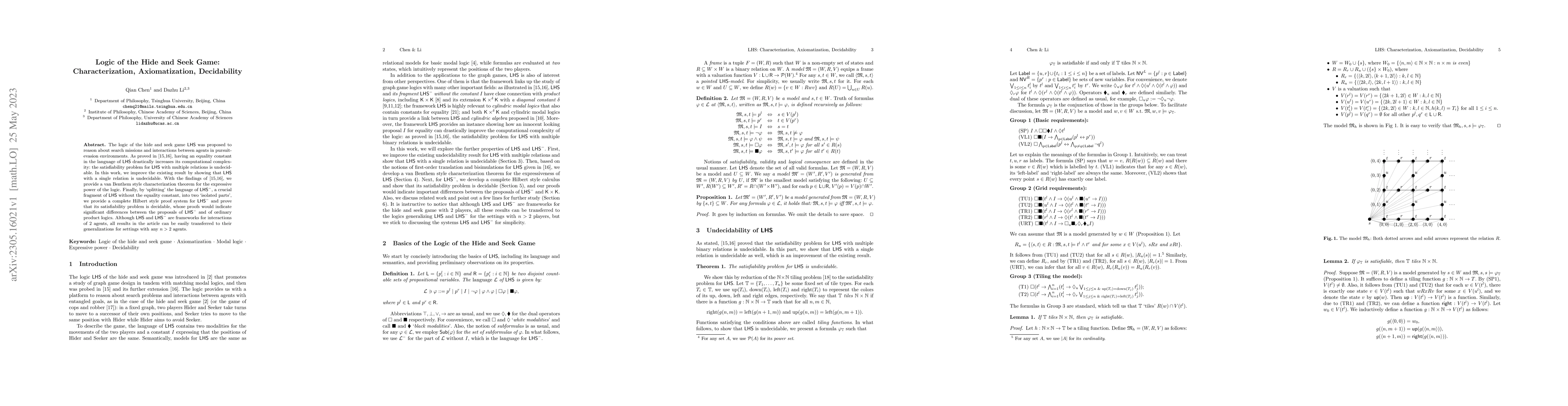 Thumbnail for Logic of the Hide and Seek Game: Characterization, Axiomatization,
  Decidability