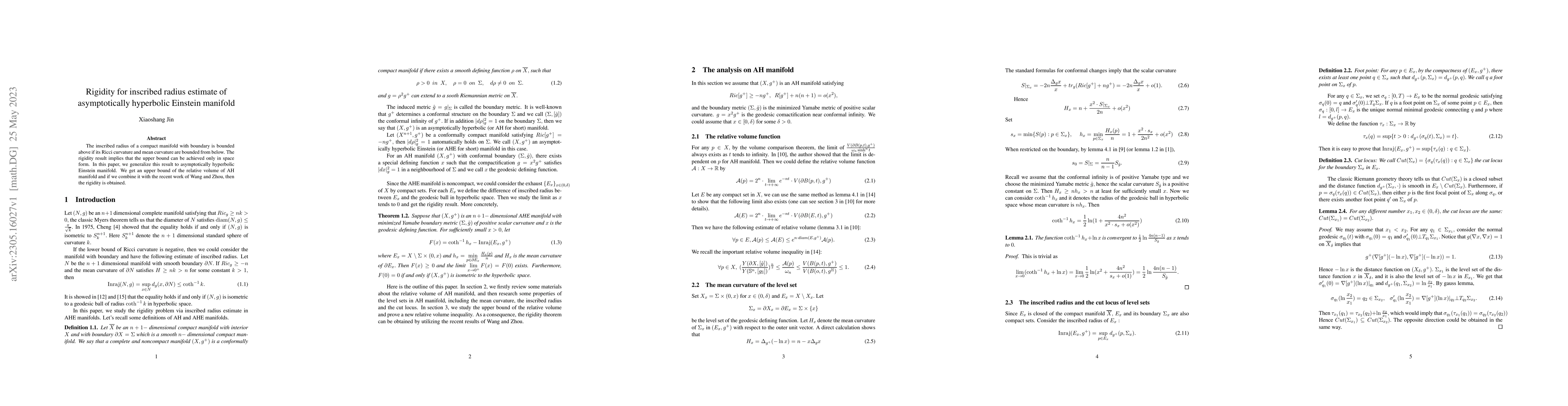 Thumbnail for Rigidity for inscribed radius estimate of asymptotically hyperbolic
  Einstein manifold