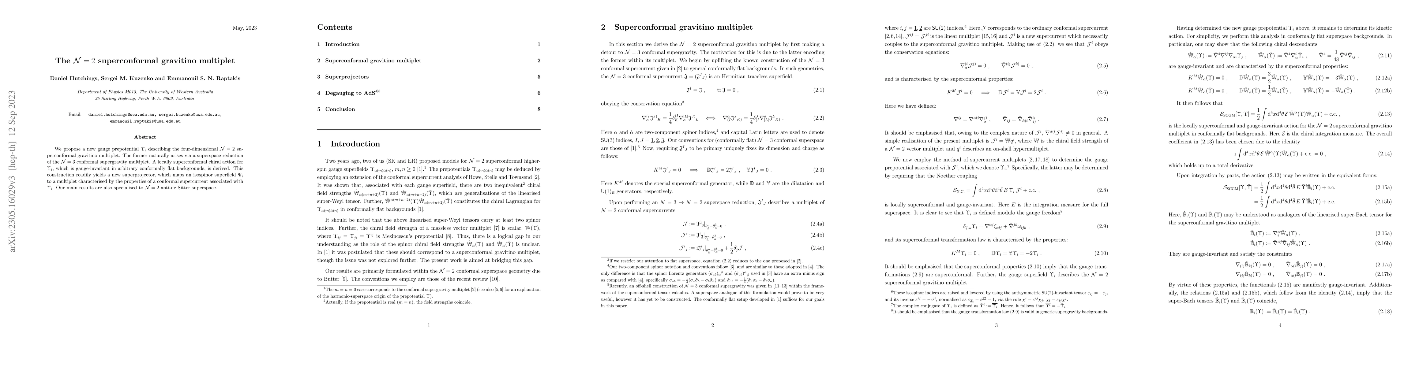 Thumbnail for The $\mathcal{N}=2$ superconformal gravitino multiplet