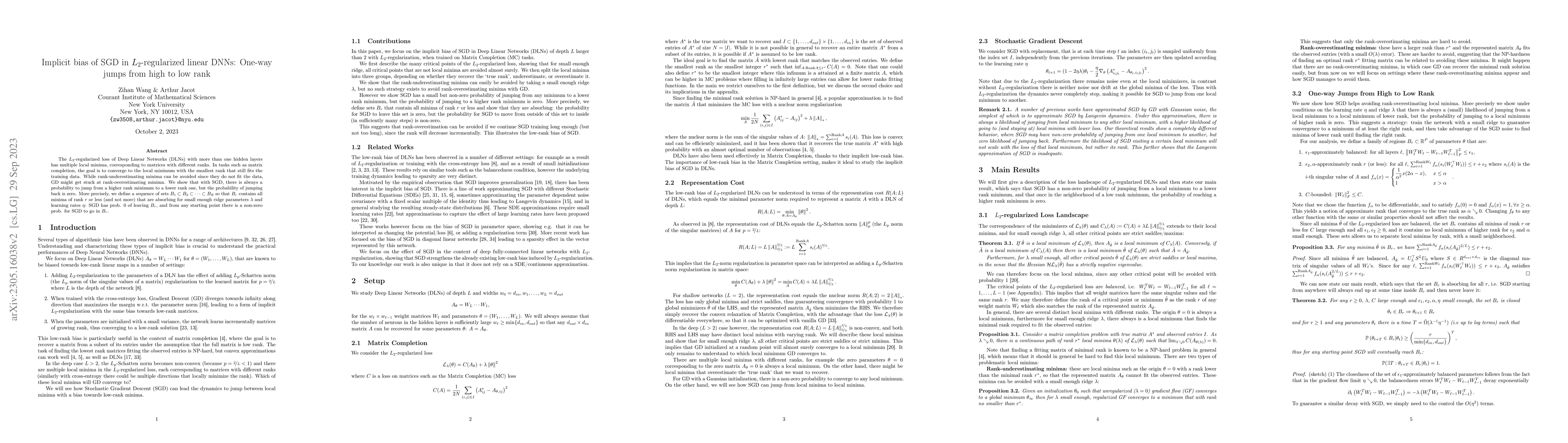Thumbnail for Implicit bias of SGD in $L_{2}$-regularized linear DNNs: One-way jumps
  from high to low rank